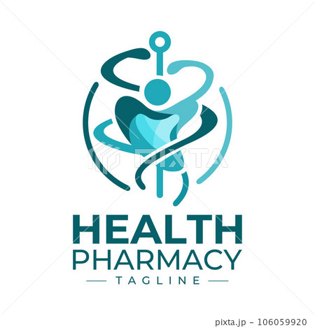 Modern healthcare pharmacy logo design. Simple digital human health logo brand. 106059920