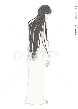 白いワンピースを着た黒髪の女性 106060416