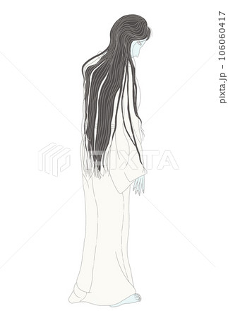 白い着物を着た黒髪の女性 106060417