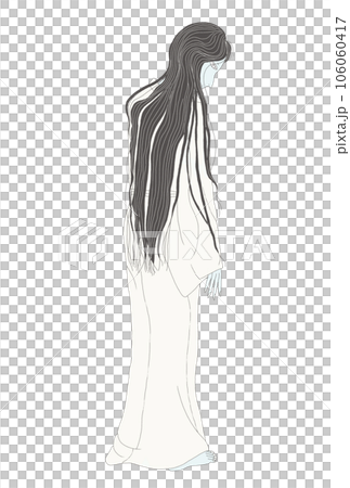 白い着物を着た黒髪の女性 106060417