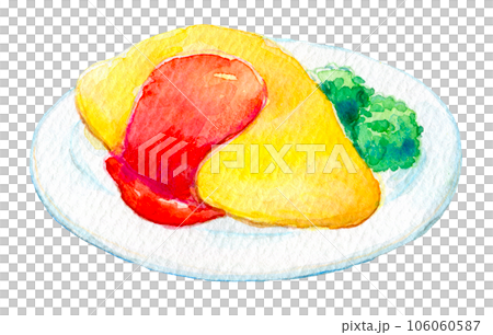 復古煎蛋捲米飯水彩插圖 106060587