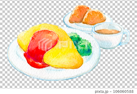 レトロなオムライス　水彩イラスト 106060588