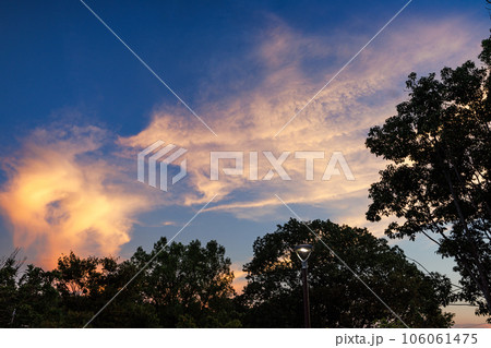 2023夏奈良市住宅街の夕景　街区公園の上空に現れた絹状の茜雲② 106061475