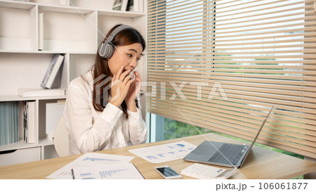 Young Businesswoman Expressing Astonishment and Surprise Due to Sudden Sales Slump, Startling Sales Downturn, Astonished Reaction. Young Businesswoman Expressing Astonishment and Surprise Due to Sudden Sales Slump, Startling Sales Downturn, Astonished Reaction. 106061877