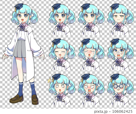 白大褂女高中生站立圖(有表情差異) 白大褂女高中生站立圖(有表情差異) 106062425