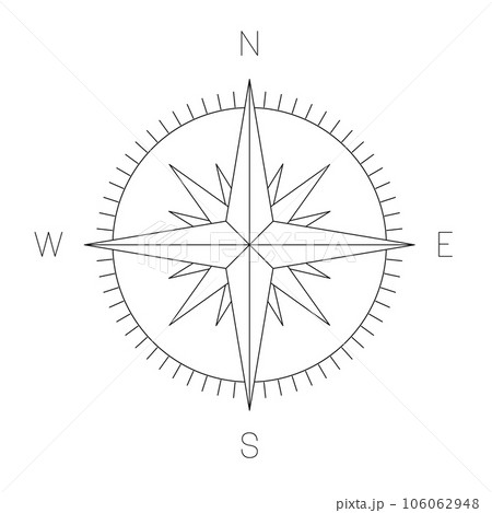 Compass rose - nautical chart. Travel equipment displaying orientation of world directions - north, east, south and west. Simple flat vector illustration. Compass rose - nautical chart. Travel equipment displaying orientation of world directions - north, east, south and west. Simple flat vector illustration. 106062948