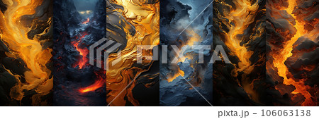Abstract background with gold liquid lava flowing in curves. Abstract hypnotic of gold lava. 106063138