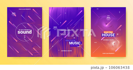 Electro Music Flyers Set. Techno Party Poster. Gradient Wave Electro Music Flyers Set. Techno Party Poster. Gradient Wave 106063438