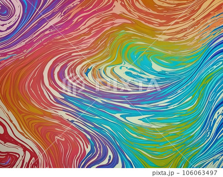 Abstract marbled acrylic paint ink painted waves painting texture colorful background banner - Bold colors, rainbow color swirls wave 106063497