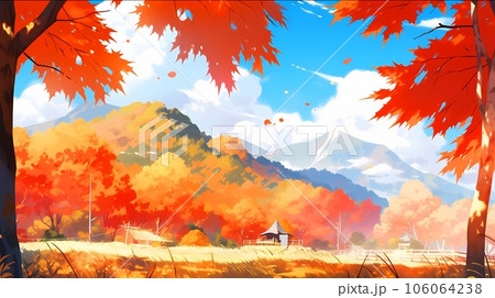 紅く染まる野山＊絵画　原画　風景画　秋　紅葉　　ハイキング　キレイ 紅く染まる野山＊絵画 原画 風景画 秋 紅葉 キレイ 芸術 ハイキングの