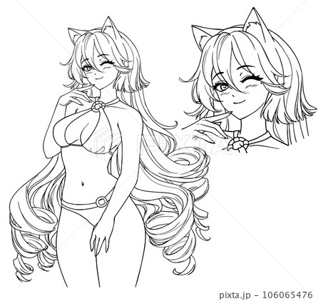 Cute Female Anime Character With Curly Hair Or Hair Coloring Pages Outline  Sketch Drawing Vector, Anime Drawing, Wing Drawing, Female Drawing PNG and  Vector with Transparent Background for Free Download