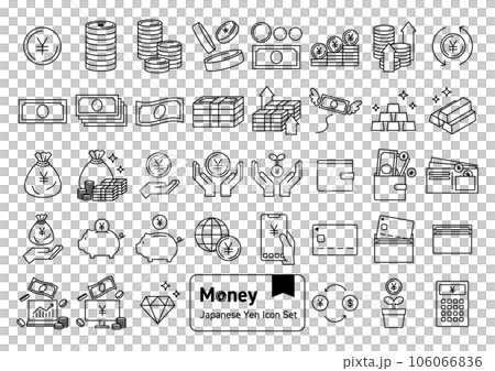 Money, banknotes, currency Japanese yen icon set (line drawing only) 106066836