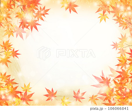 キラキラ輝く美しい紅葉の葉の光の差し込むピンボケの背景素材フレーム 106066841