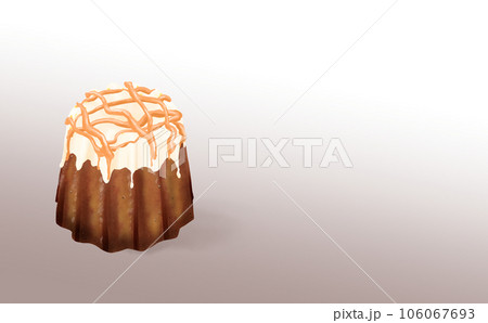 イラスト素材・キャラメルのカヌレ1個 焼き菓子 グラデ背景 色違い・差分あり Canelé 106067693