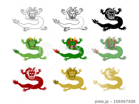 正面を向いた龍のイラストセット 正面を向いた龍のイラストセット 106067886