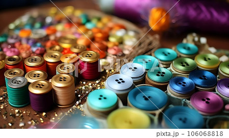 色とりどりのボタンと糸3 106068818