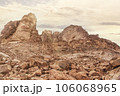 Planet Mars like landscape - Photo of Wadi Rum desert in Jordan with red pink sky above, this location was used as set for many science fiction movies 106068965
