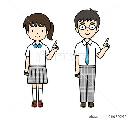 シンプルでかわいい学生イラスト（指差し・夏服） 106070243