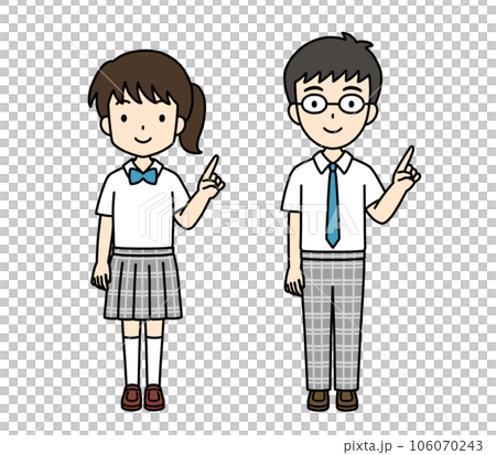 シンプルでかわいい学生イラスト（指差し・夏服） 106070243