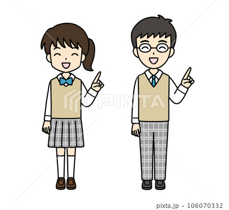 シンプルでかわいい学生イラスト（指差し・笑顔・セーター） 106070332