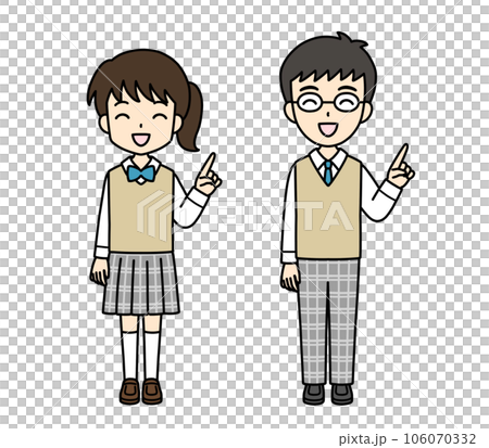 シンプルでかわいい学生イラスト（指差し・笑顔・セーター） 106070332