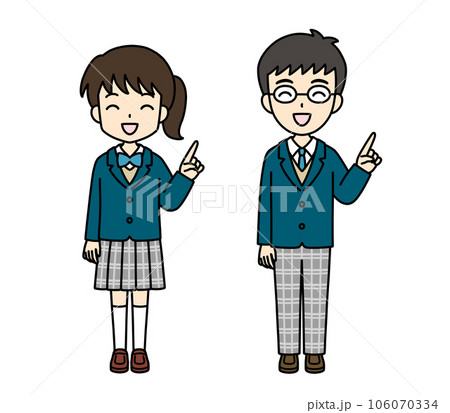 シンプルでかわいい学生イラスト(指差し・笑顔・ブレザー) シンプルでかわいい学生イラスト(指差し・笑顔・ブレザー) 106070334