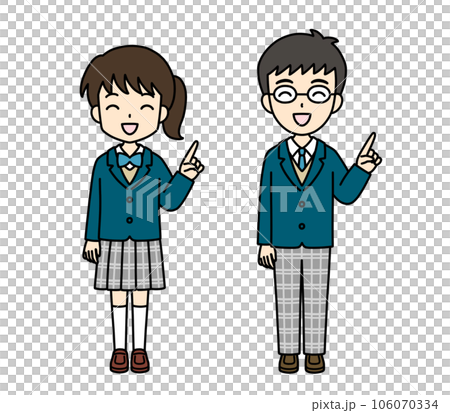 シンプルでかわいい学生イラスト(指差し・笑顔・ブレザー) シンプルでかわいい学生イラスト(指差し・笑顔・ブレザー) 106070334