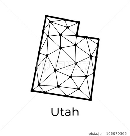 Utah state map polygonal illustration made of lines and dots, isolated on white background. US state low poly design Utah state map polygonal illustration made of lines and dots, isolated on white background. US state low poly design 106070366