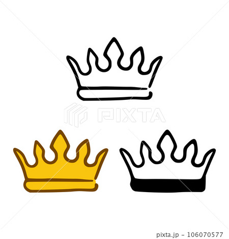 Crown icon set in doodles styles isolated on white background. Royal or queen sign, authority symbol 106070577