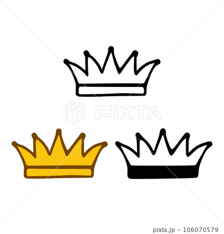 Crown icon set in doodles styles isolated on white background. Royal or queen sign, authority symbol Crown icon set in doodles styles isolated on white background. Royal or queen sign, authority symbol 106070579