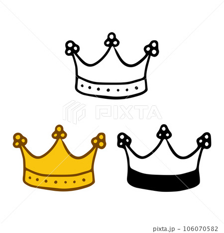 Crown icon set in doodles styles isolated on white background. Royal or queen sign, authority symbol 106070582
