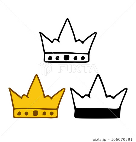 Crown icon set in doodles styles isolated on white background. Royal or queen sign, authority symbol 106070591