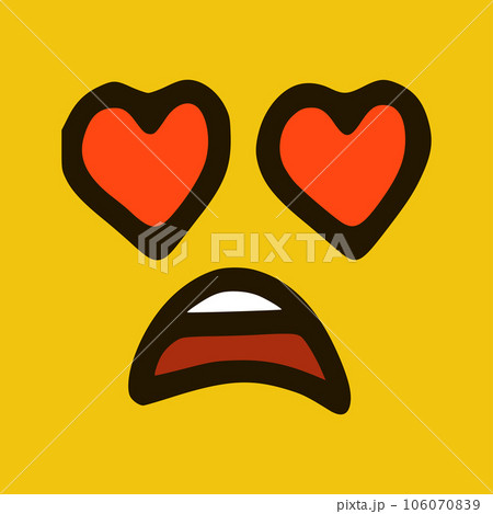 Sad Face in love emoticon in doodle style yellow background. Vector Illustration 106070839