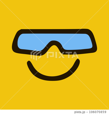 Cool emoticon with glasses in doodle style yellow background. Vector Illustration 106070859
