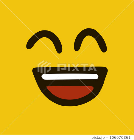 Laughing emoticon in doodle style yellow background. Vector Illustration 106070861