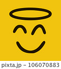 Happy holy emoticon in doodle style yellow background. Vector Illustration 106070883