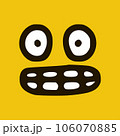 Emoticon showing teeth emoticon in doodle style yellow background. Vector Illustration 106070885