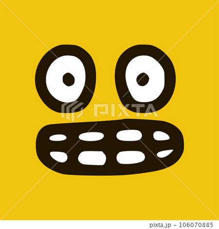 Emoticon showing teeth emoticon in doodle style yellow background. Vector Illustration 106070885