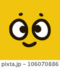 Cute happy emoticon in doodle style yellow background. Vector Illustration 106070886