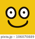 Happy face emoticon in doodle style yellow background. Vector Illustration 106070889