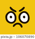 Angry emoticon in doodle style yellow background. Vector Illustration 106070890
