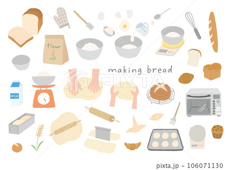 パン作りにまつわる手描きイラストセット（カラー/輪郭線なし） 106071130