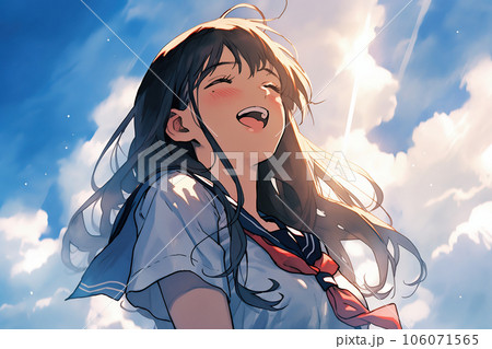 高校生絵 制服を着た女子高校生と夏空のイラスト素材 [106071565] - PIXTA
