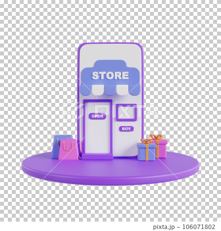 Online shopping 3D Illustration, online shop, online payment and delivery concept with floating elements. Online shopping 3D Illustration, online shop, online payment and delivery concept with floating elements. 106071802