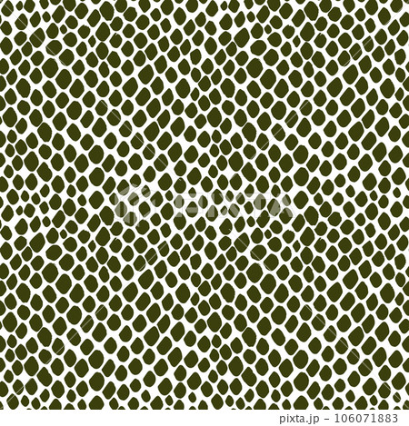 Seamless pattern skin snake, crocodile, lizard, alligator, reptile. Reptilian scales. Monochrome green spots. Vector isolated on white. Serpentine texture. Fashion print. Animal skin texture 106071883