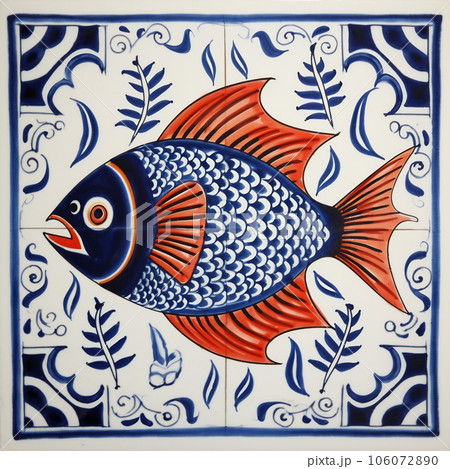 Portuguese sardine fish on typical traditional tile 106072890