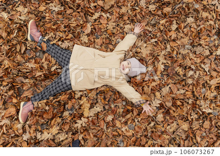 girl lies on autumn leaves 106073267