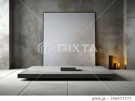 Abstract design of modern podium with empty concret. round concrete podium floor. Pedestal for display,Platform for design,Blank product,concrete room. AI Generative. 106073373