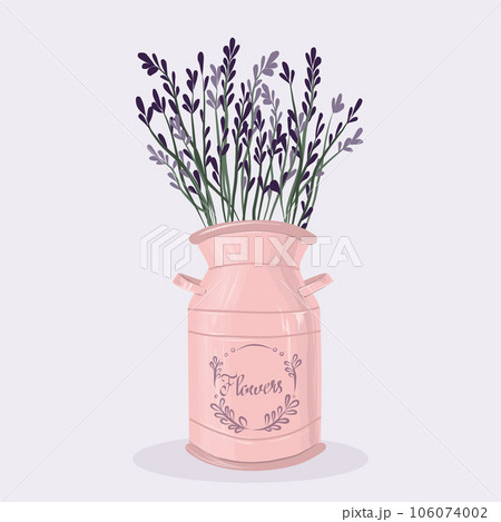 Vector illustration of lavender bouquet in metal cloche. 106074002
