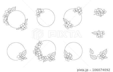 Doodle wreaths with flower leaves. Set of frames for wedding greeting cards designs. Silhouette of sketches isolated on white background. Hand drawn vector illustration. Doodle wreaths with flower leaves. Set of frames for wedding greeting cards designs. Silhouette of sketches isolated on white background. Hand drawn vector illustration. 106074092